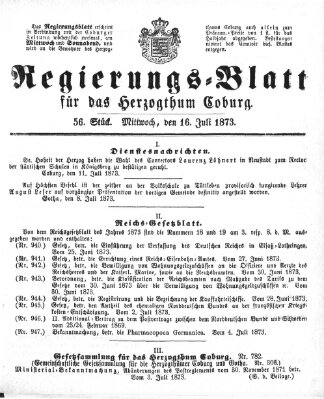 Regierungs-Blatt für das Herzogtum Coburg (Coburger Regierungs-Blatt) Mittwoch 16. Juli 1873