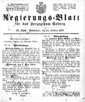 Regierungs-Blatt für das Herzogtum Coburg (Coburger Regierungs-Blatt) Samstag 11. Oktober 1873