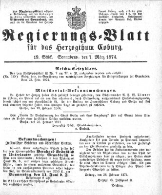 Regierungs-Blatt für das Herzogtum Coburg (Coburger Regierungs-Blatt) Samstag 7. März 1874