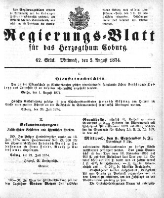 Regierungs-Blatt für das Herzogtum Coburg (Coburger Regierungs-Blatt) Mittwoch 5. August 1874