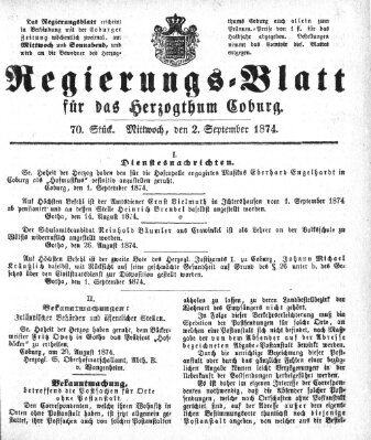 Regierungs-Blatt für das Herzogtum Coburg (Coburger Regierungs-Blatt) Mittwoch 2. September 1874