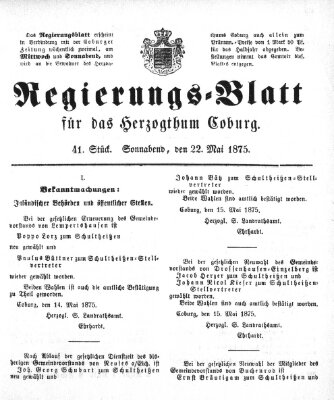 Regierungs-Blatt für das Herzogtum Coburg (Coburger Regierungs-Blatt) Samstag 22. Mai 1875
