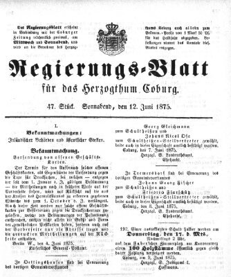 Regierungs-Blatt für das Herzogtum Coburg (Coburger Regierungs-Blatt) Samstag 12. Juni 1875