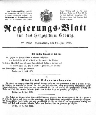 Regierungs-Blatt für das Herzogtum Coburg (Coburger Regierungs-Blatt) Samstag 17. Juli 1875