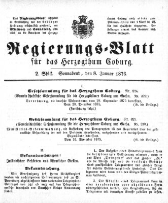 Regierungs-Blatt für das Herzogtum Coburg (Coburger Regierungs-Blatt) Samstag 8. Januar 1876