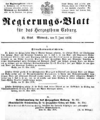 Regierungs-Blatt für das Herzogtum Coburg (Coburger Regierungs-Blatt) Mittwoch 7. Juni 1876