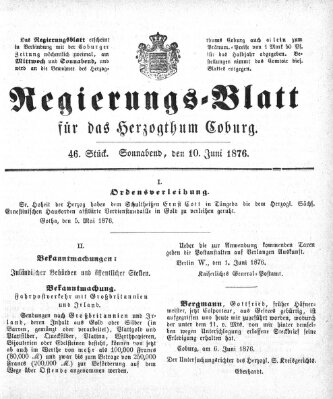 Regierungs-Blatt für das Herzogtum Coburg (Coburger Regierungs-Blatt) Samstag 10. Juni 1876