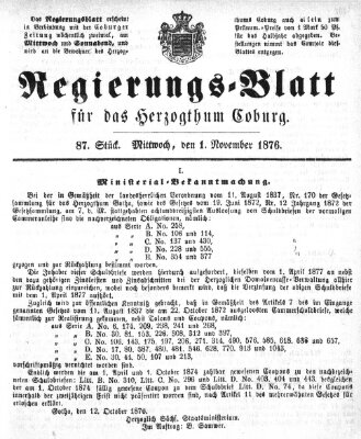 Regierungs-Blatt für das Herzogtum Coburg (Coburger Regierungs-Blatt) Mittwoch 1. November 1876