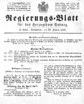 Regierungs-Blatt für das Herzogtum Coburg (Coburger Regierungs-Blatt) Samstag 20. Januar 1877