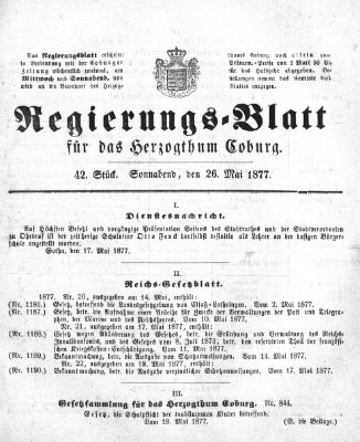 Regierungs-Blatt für das Herzogtum Coburg (Coburger Regierungs-Blatt) Samstag 26. Mai 1877