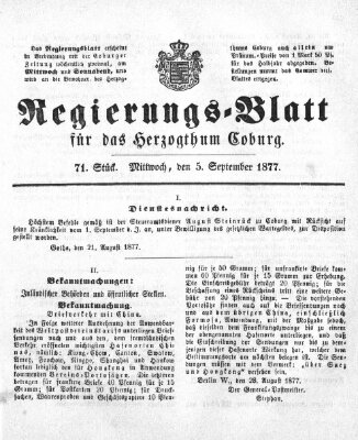 Regierungs-Blatt für das Herzogtum Coburg (Coburger Regierungs-Blatt) Mittwoch 5. September 1877
