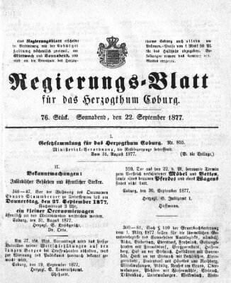 Regierungs-Blatt für das Herzogtum Coburg (Coburger Regierungs-Blatt) Samstag 22. September 1877