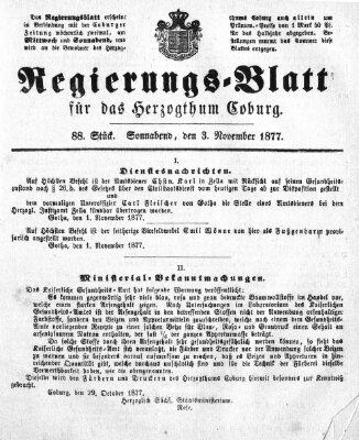 Regierungs-Blatt für das Herzogtum Coburg (Coburger Regierungs-Blatt) Samstag 3. November 1877