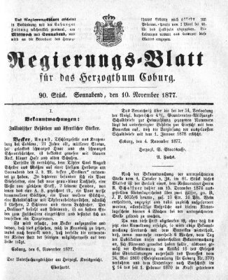 Regierungs-Blatt für das Herzogtum Coburg (Coburger Regierungs-Blatt) Samstag 10. November 1877