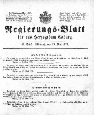 Regierungs-Blatt für das Herzogtum Coburg (Coburger Regierungs-Blatt) Mittwoch 29. Mai 1878