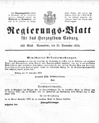 Regierungs-Blatt für das Herzogtum Coburg (Coburger Regierungs-Blatt) Samstag 21. Dezember 1878