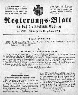 Regierungs-Blatt für das Herzogtum Coburg (Coburger Regierungs-Blatt) Mittwoch 19. Februar 1879
