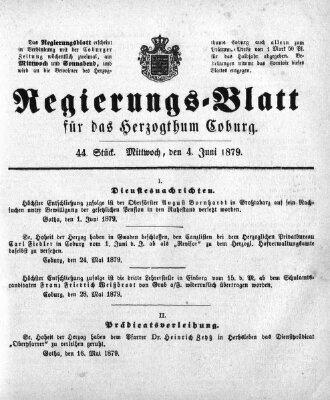 Regierungs-Blatt für das Herzogtum Coburg (Coburger Regierungs-Blatt) Mittwoch 4. Juni 1879