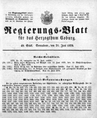 Regierungs-Blatt für das Herzogtum Coburg (Coburger Regierungs-Blatt) Samstag 21. Juni 1879