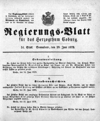 Regierungs-Blatt für das Herzogtum Coburg (Coburger Regierungs-Blatt) Samstag 28. Juni 1879