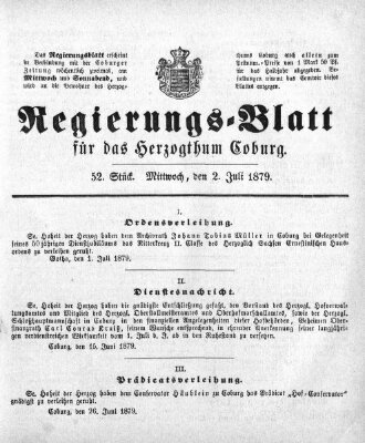 Regierungs-Blatt für das Herzogtum Coburg (Coburger Regierungs-Blatt) Mittwoch 2. Juli 1879
