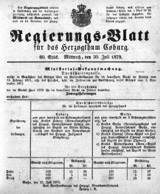 Regierungs-Blatt für das Herzogtum Coburg (Coburger Regierungs-Blatt) Mittwoch 30. Juli 1879