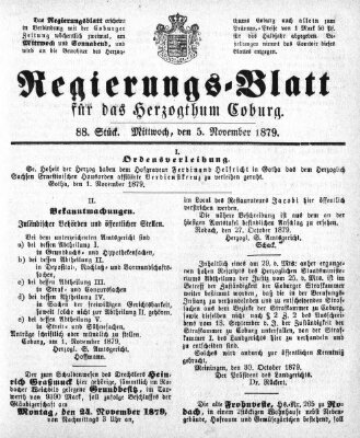Regierungs-Blatt für das Herzogtum Coburg (Coburger Regierungs-Blatt) Mittwoch 5. November 1879