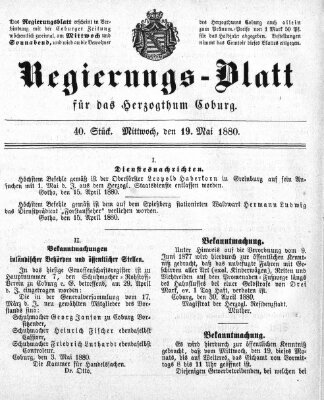 Regierungs-Blatt für das Herzogtum Coburg (Coburger Regierungs-Blatt) Mittwoch 19. Mai 1880