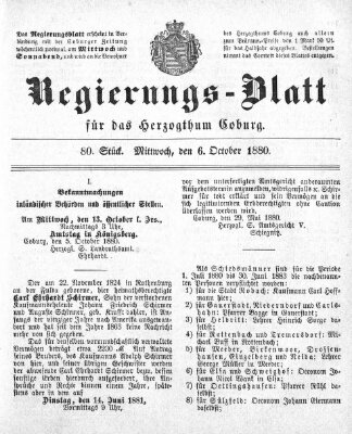 Regierungs-Blatt für das Herzogtum Coburg (Coburger Regierungs-Blatt) Mittwoch 6. Oktober 1880