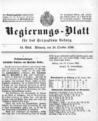 Regierungs-Blatt für das Herzogtum Coburg (Coburger Regierungs-Blatt) Mittwoch 20. Oktober 1880