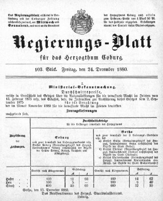 Regierungs-Blatt für das Herzogtum Coburg (Coburger Regierungs-Blatt) Freitag 24. Dezember 1880