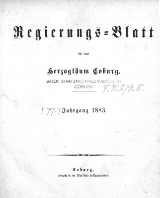 Regierungs-Blatt für das Herzogtum Coburg (Coburger Regierungs-Blatt) Mittwoch 3. Januar 1883