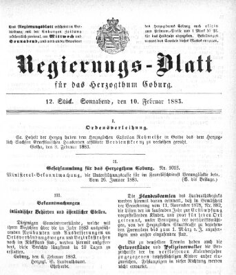 Regierungs-Blatt für das Herzogtum Coburg (Coburger Regierungs-Blatt) Samstag 10. Februar 1883