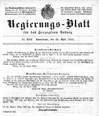 Regierungs-Blatt für das Herzogtum Coburg (Coburger Regierungs-Blatt) Samstag 28. April 1883