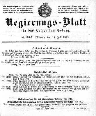 Regierungs-Blatt für das Herzogtum Coburg (Coburger Regierungs-Blatt) Mittwoch 18. Juli 1883