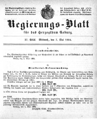 Regierungs-Blatt für das Herzogtum Coburg (Coburger Regierungs-Blatt) Mittwoch 7. Mai 1884