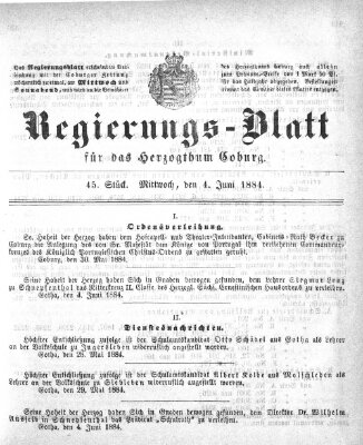Regierungs-Blatt für das Herzogtum Coburg (Coburger Regierungs-Blatt) Mittwoch 4. Juni 1884