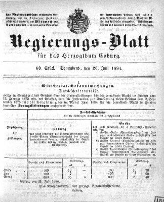 Regierungs-Blatt für das Herzogtum Coburg (Coburger Regierungs-Blatt) Samstag 26. Juli 1884