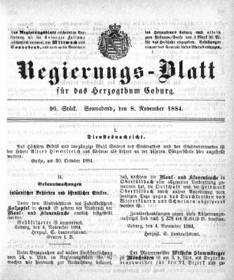 Regierungs-Blatt für das Herzogtum Coburg (Coburger Regierungs-Blatt) Samstag 8. November 1884