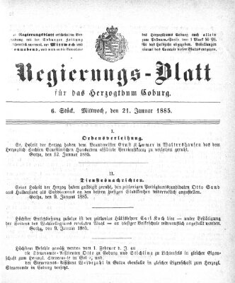 Regierungs-Blatt für das Herzogtum Coburg (Coburger Regierungs-Blatt) Mittwoch 21. Januar 1885