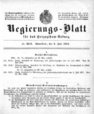 Regierungs-Blatt für das Herzogtum Coburg (Coburger Regierungs-Blatt) Samstag 6. Juni 1885