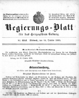 Regierungs-Blatt für das Herzogtum Coburg (Coburger Regierungs-Blatt) Mittwoch 14. Oktober 1885