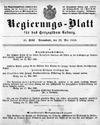 Regierungs-Blatt für das Herzogtum Coburg (Coburger Regierungs-Blatt) Samstag 22. Mai 1886