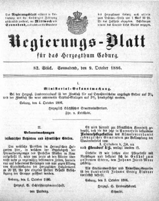 Regierungs-Blatt für das Herzogtum Coburg (Coburger Regierungs-Blatt) Samstag 9. Oktober 1886