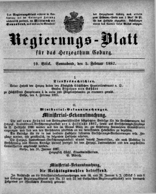 Regierungs-Blatt für das Herzogtum Coburg (Coburger Regierungs-Blatt) Samstag 5. Februar 1887