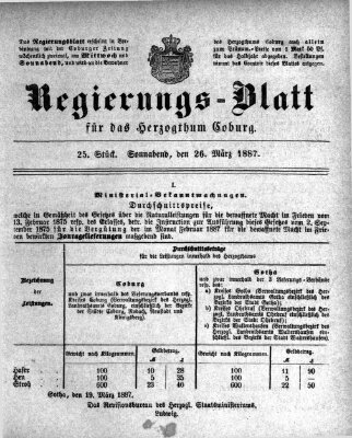 Regierungs-Blatt für das Herzogtum Coburg (Coburger Regierungs-Blatt) Samstag 26. März 1887