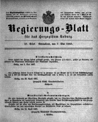 Regierungs-Blatt für das Herzogtum Coburg (Coburger Regierungs-Blatt) Samstag 7. Mai 1887
