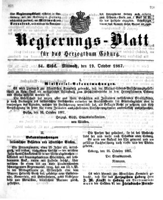 Regierungs-Blatt für das Herzogtum Coburg (Coburger Regierungs-Blatt) Mittwoch 19. Oktober 1887