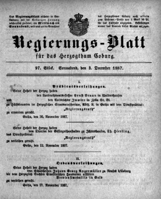 Regierungs-Blatt für das Herzogtum Coburg (Coburger Regierungs-Blatt) Samstag 3. Dezember 1887