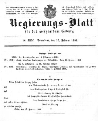 Regierungs-Blatt für das Herzogtum Coburg (Coburger Regierungs-Blatt) Samstag 25. Februar 1888